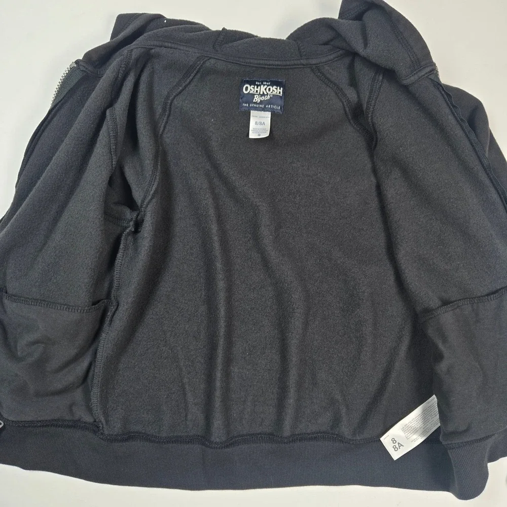 OshKosh Bgosh Kids Black Full Zip Hoodie Sweatshirt Size 8 8A Solid sweater Soft